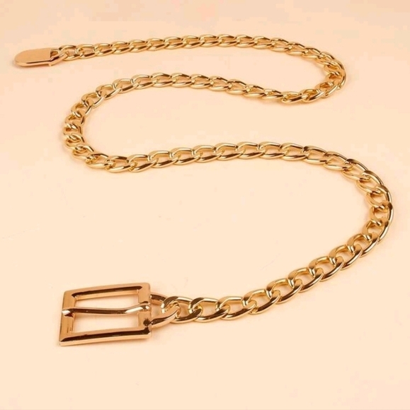 Gold boho chunky chain link metal waist square buckle statement Y2k dress belt - Picture 3 of 11